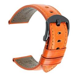 Uhrenarmband Leder 20/22/24mm Uhrenarmbänder mit Edelstahl-Schnalle, Orange-B, 24mm von Ycxydr