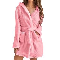 Ydsxlp Bademantel Damen Flauschig Morgenmantel Fleece Bademäntel Langarm Morgenmantel Winter Saunamantel mit Kapuze und Taschen(Ya Rosa,4XL) von Ydsxlp