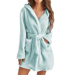 Ydsxlp Bademantel Damen Flauschig Morgenmantel Fleece Bademäntel Langarm Morgenmantel Winter Saunamantel mit Kapuze und Taschen(Yc Mintgrün,M) von Ydsxlp