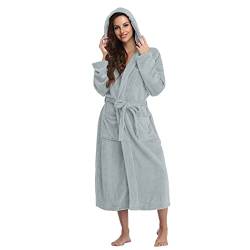 Ydsxlp Bademantel Damen Flauschig Morgenmantel Fleece Bademäntel Langarm Morgenmantel Winter Saunamantel mit Kapuze und Taschen von Ydsxlp