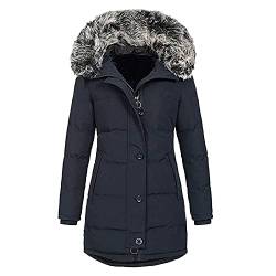 Ydsxlp Daunenjacke Damen Hoodie Mantel Kunstpelz Winter Warm Jacke Winterjacke Parka Stepp Mantel Gefütterte Jacke Wintermantel Schmale Reißverschluss Kapuzenjacke (Navy, XXXXL) von Ydsxlp