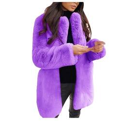 Ydsxlp Mantel Damen Faux Fake V-Ausschnitt Langarm Dicker Warm Cardigan Winter Revers Kunstfell Pelzmantel Felljacke Damen Wolle Teddyjacken Winterjacke Plüsch Warm Wintermantel(F Violett,M) von Ydsxlp