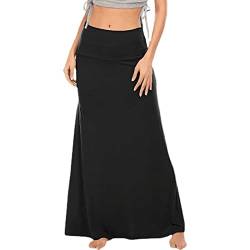 Ydsxlp Midirock Damen Übergröße Einfarbig Langer Rock Yoga Rock Elastische Hohe Taille A-Linie Flare Freizeitrock Elegant Knielang Sommerrock(G Schwarz,XL) von Ydsxlp