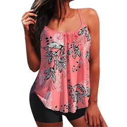 Ydsxlp Tankini Damen Set Große Größe Bauchweg Zweiteilig Badeanzug Damen Vintage Blumen-Muster Bademode Badeanzüge Tankinis mit Hotpants Badebekleidung(B Schwarz,XXL) von Ydsxlp