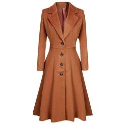 Ydsxlp Trenchcoat Damen Mantel Lang Winter Klassik Gerader Schnitt Jacke Einfarbig Rüschen Revers Wickel Outwear Elegant Winter Warm Fleecejacke Mit Tasten (Khaki, XXXL) von Ydsxlp