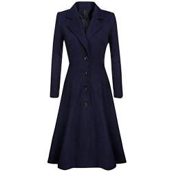 Ydsxlp Trenchcoat Damen Mantel Lang Winter Klassik Gerader Schnitt Jacke Einfarbig Rüschen Revers Wickel Outwear Elegant Winter Warm Fleecejacke Mit Tasten (Marine, XXXL) von Ydsxlp