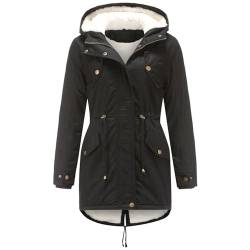 Ydsxlp Wintermantel Damen Puffer mit ReißVerschlüSse Winterparka Dicke Warm Kunstfellkragen Kapuzenmantel Winter Winterjacke mit Tasche Verdicken Gefüttert Warm Jacke Parka Mantel(H Schwarz,5XL) von Ydsxlp