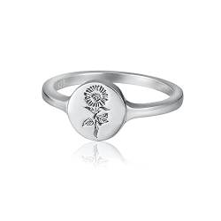 YeGieonr 925 Sterling Silber Frauen Gold Ringe Sonnenblum Blumenring, Handgemachter Gravierte Minimalistischer Siegel Ring von YeGieonr