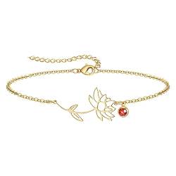 YeGieonr Armband Damen Gold, 18K Vergoldetes Edelstahl Geburtsstein Blumenarmband, Personalisiert Geburtstagsgeschenk für Frauen und Mädchen von YeGieonr