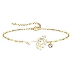 YeGieonr Armband Damen Gold, 18K Vergoldetes Edelstahl Geburtsstein Blumenarmband, Personalisiert Geburtstagsgeschenk für Frauen und Mädchen von YeGieonr