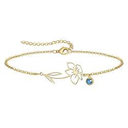 YeGieonr Armband Damen Gold, 18K Vergoldetes Edelstahl Geburtsstein Blumenarmband, Personalisiert Geburtstagsgeschenk für Frauen und Mädchen von YeGieonr