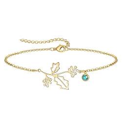 YeGieonr Armband Damen Gold, 18K Vergoldetes Edelstahl Geburtsstein Blumenarmband, Personalisiert Geburtstagsgeschenk für Frauen und Mädchen von YeGieonr