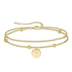 YeGieonr Armband Damen Gold, Edelstahl Initialen Geschichtete Charm Armbänder, 18K Vergoldetes A-Z Buchstaben Armbänder, Personalisiert Buchstaben Geburtstagsgeschenk für Frauen und Mädchen von YeGieonr