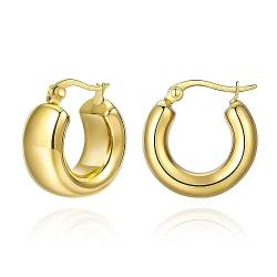 YeGieonr Gold Ohrringe für Damen, Leichte Edelstahl Chunky Creolen mit 18K Echtem Vergoldete, Hypoallergen Modeschmuckgeschenke für Frauen und Mädchen von YeGieonr
