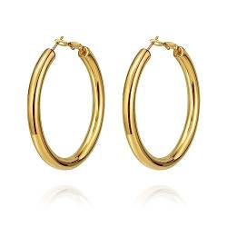 YeGieonr Gold Ohrringe für Damen, Leichte Edelstahl Groß Creolen mit 18K Echtem Vergoldete, Hypoallergen Modeschmuckgeschenke für Frauen und Mädchen von YeGieonr