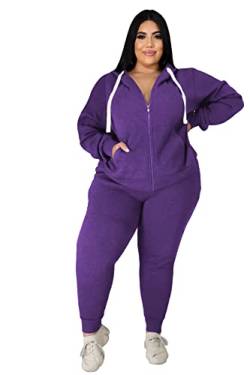 YeGine Zweiteilige Damen-Outfits, Sweatsuits, lässig, langärmelig, mit Taschen, Violett, 5XL von YeGine