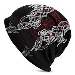 Print Hat Wikinger-Stil Beanie Strickmütze Wikinger Vegvisir Kompass Herren Damen Strickmütze Winter Warme Mütze Beanie Mütze Nordisches Geschenk, Wikinger Stil Heidnisches Amulett Winddichter Fischer von YeSbTx