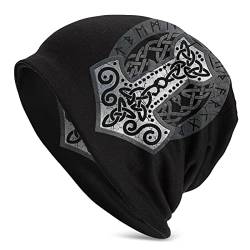 Print Hat Wikinger-Stil Beanie Strickmütze Wikinger Vegvisir Kompass Herren Damen Strickmütze Winter Warme Mütze Beanie Mütze Nordisches Geschenk, Wikinger Stil Heidnisches Amulett Winddichter Fischer von YeSbTx