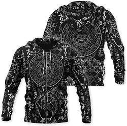 Satanic Hoodie 3D bedruckt okkult Satan Pentagramm Rune Tattoo Pullover Langarm schwarzer Herbst Gothic Streetwear Dünne Jacke (Color : Zip Hoodie, Size : XXL) von YeSbTx