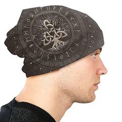 YeSbTx Print Hat Beanie Strickmütze Wikinger Herren Damen Wikinger Stil Strickmütze Winter Warme Mütze Beanie Mütze Nordisches Geschenk, Radfahren Skimütze Doppelter Stoff Amulettmütze von YeSbTx