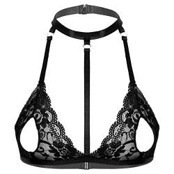 Yeahdor Damen BH Spitze Offene Brust Brustfrei Transparent Bra Hebe Bralette Verführerisch Unterhemd Dessous Unterwäsche D Schwarz B L von Yeahdor