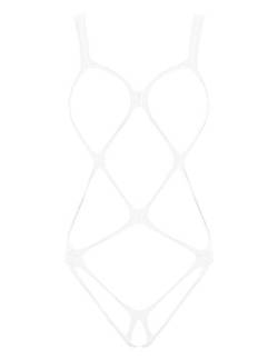 Yeahdor Damen Fischnetz Body Ouvert Netz Bodysuit Ausgehöhlte Stringbody Körper Harness Bodystocking Dessous Reizwäsche Weiß Einheitsgröße von Yeahdor