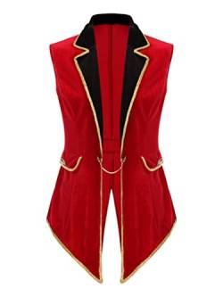 Yeahdor Damen Zirkus Kostüm Zirkusdirektor Jacke Smoking Mantel Weihnachten Fasching Cosplay Halloween Verkleidung A Rot L von Yeahdor