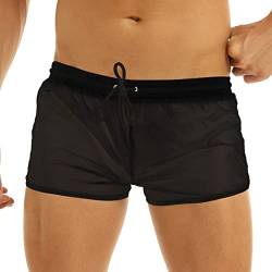 Yeahdor Herren Badeshorts Kurze Hose Boxershorts mit Kordelzug Atmungsaktive Bikini Slip Badehose Unterwäsche Schwimmen Surfen A Schwarz S von Yeahdor