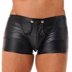 Yeahdor Herren Boxer Shorts Leder Unterhose Wetlook Ouvert Slip Dessous Unterwäsche Vorne Offen mit Knöpfen Clubwear A Schwarz XXL von Yeahdor