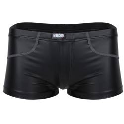 Yeahdor Herren Wetlook Boxershorts Lackleder Shorts Slim Fit Kurze Hose Lederoptik Tanga Stretch Unterhose Dessous Unterwäsche A Schwarz L von Yeahdor