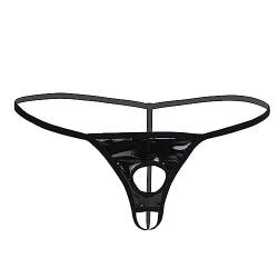 Yeahdor Herren Wetlook Slip Ouvert-String Leder Dessous T-Back Tanga mit 2 Penis Löcher Offener Schritt Unterwäsche Shorts A Schwarz XL von Yeahdor