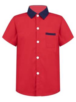 Yeahdor Kinder Jungen Hemden Kurzarm Basic Shirt Oberteil Tops Festlich Hemd Party Hemd Unterhemd Freizeit Strand Loungwear A Rot 122-128 von Yeahdor