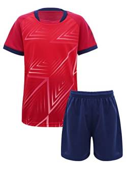 Yeahdor Kinder Jungen Sport Kleidung Set Kurzarm Sportshirt mit Kurz Hose Loose Fit Sportanzuzg Trainingsanzug Fitness Laufen Jogging Ba Rot 146-152 von Yeahdor