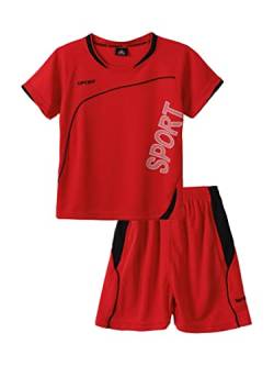 Yeahdor Kinder Jungen Sport Kleidung Set Kurzarm Sportshirt mit Kurz Hose Loose Fit Sportanzuzg Trainingsanzug Fitness Laufen Jogging Da Rot A 146-152 von Yeahdor