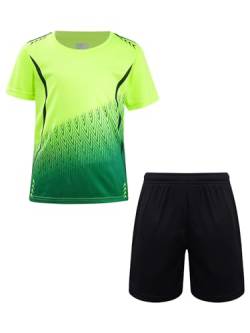 Yeahdor Kinder Jungen Sport Kleidung Set Kurzarm Sportshirt mit Kurz Hose Loose Fit Sportanzuzg Trainingsanzug Fitness Laufen Jogging Ha Leuchtendes Grün 122-128 von Yeahdor