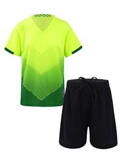 Yeahdor Kinder Jungen Sport Kleidung Set Kurzarm Sportshirt mit Kurz Hose Loose Fit Sportanzuzg Trainingsanzug Fitness Laufen Jogging Ja Fluorescent Grün 122-128 von Yeahdor