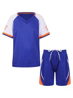 Yeahdor Kinder Jungen Sport Kleidung Set Kurzarm Sportshirt mit Kurz Hose Loose Fit Sportanzuzg Trainingsanzug Fitness Laufen Jogging L Blau 122-128 von Yeahdor