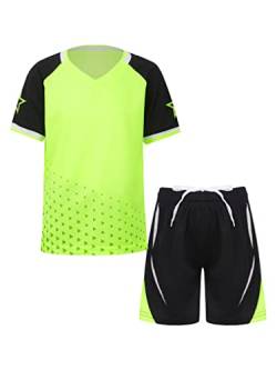 Yeahdor Kinder Jungen Sport Kleidung Set Kurzarm Sportshirt mit Kurz Hose Loose Fit Sportanzuzg Trainingsanzug Fitness Laufen Jogging L Grün 110-116 von Yeahdor