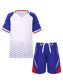 Yeahdor Kinder Jungen Sport Kleidung Set Kurzarm Sportshirt mit Kurz Hose Loose Fit Sportanzuzg Trainingsanzug Fitness Laufen Jogging L Weiß 122-128 von Yeahdor