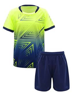 Yeahdor Kinder Jungen Sport Kleidung Set Kurzarm Sportshirt mit Kurz Hose Loose Fit Sportanzuzg Trainingsanzug Fitness Laufen Jogging Ba Fluorescent Grün 110-116 von Yeahdor