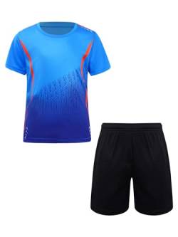 Yeahdor Kinder Jungen Sport Kleidung Set Kurzarm Sportshirt mit Kurz Hose Loose Fit Sportanzuzg Trainingsanzug Fitness Laufen Jogging Ha Himmelblau 110-116 von Yeahdor