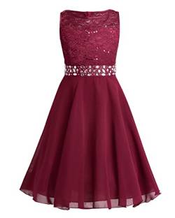 Yeahdor Kinder Mädchen Festlich Kleid Hochzeit Ärmelloses Blumenkinder Kleid mit Strass Chiffonkleid Abendkleid Party Festzug A Rot 122-128 von Yeahdor