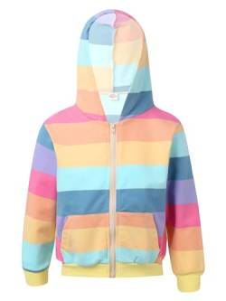 Yeahdor Mädchen Pullover Hoodie Regenbogen Shirt Langarm Kapuzenpullover mit Reißverschlus Sweater Langarmshirt Freizeit Schulkleidung A Regenbogen 122-128 von Yeahdor