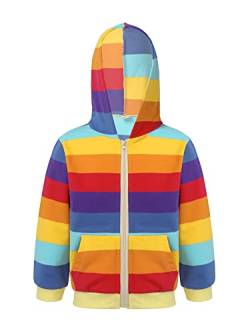 Yeahdor Mädchen Pullover Hoodie Regenbogen Shirt Langarm Kapuzenpullover mit Reißverschlus Sweater Langarmshirt Freizeit Schulkleidung C Dunkle Regenbogen C 110-116 von Yeahdor