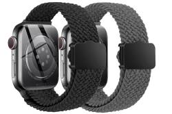 Magnetische Geflochtene Armband für Iwatch-Band - 2 Pack Sport Elastisches Armband für Apple Watch Ultra 49mm 45mm 44mm 42mm 41mm 40mm 38mm iWatch Serie9 8 7 6 5 4 3 2 1 SE (Black+Gray) von Yeahxing