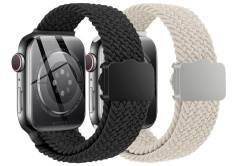 Magnetische Geflochtene Armband für Iwatch-Band - 2 Pack Sport Elastisches Armband für Apple Watch Ultra 49mm 45mm 44mm 42mm 41mm 40mm 38mm iWatch Serie9 8 7 6 5 4 3 2 1 SE (Black+Starlight) von Yeahxing
