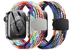 Magnetische Geflochtene Armband für Iwatch-Band - 2 Pack Sport Elastisches Armband für Apple Watch Ultra 49mm 45mm 44mm 42mm 41mm 40mm 38mm iWatch Serie9 8 7 6 5 4 3 2 1 SE (Denim+Rainbow) von Yeahxing