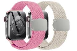 Magnetische Geflochtene Armband für Iwatch-Band - 2 Pack Sport Elastisches Armband für Apple Watch Ultra 49mm 45mm 44mm 42mm 41mm 40mm 38mm iWatch Serie9 8 7 6 5 4 3 2 1 SE (Pink+Starlight) von Yeahxing