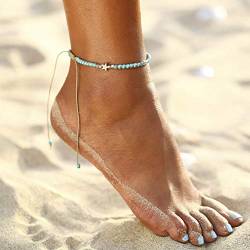 Yean Boho Türkis Fußkettchen Silber Stern Knöchel Armband Strand Fußschmuck für Frauen und Mädchen von Yean