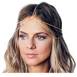 Yean Gold Kopf Kette Böhmisches Haar Schmuck Kopfschmuck Stirnband Festival Haar Stirnband Zubehör für Frauen und Mädchen (Gold) von Yean